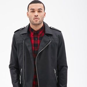 Faux Quilted Leather Moto Jacket